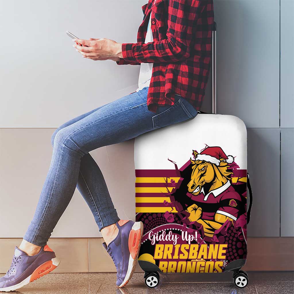 Broncos Rugby Christmas Luggage Cover Brisbane Giddy Up Aboriginal Art - Aussie Hoodie