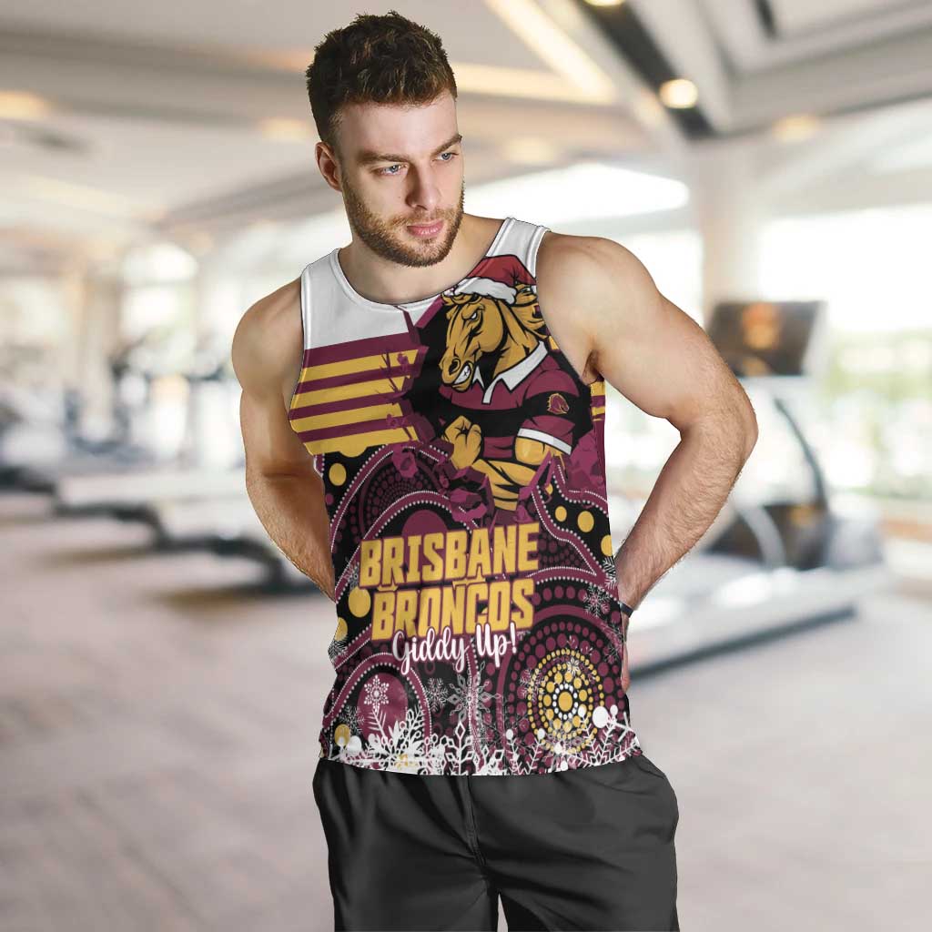 Custom Broncos Rugby Christmas Men Tank Top Brisbane Giddy Up Aboriginal Art - Aussie Hoodie