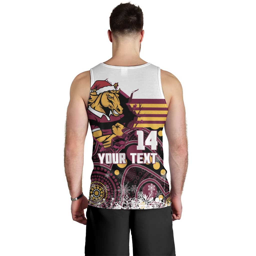 Custom Broncos Rugby Christmas Men Tank Top Brisbane Giddy Up Aboriginal Art - Aussie Hoodie