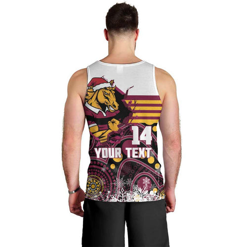 Custom Broncos Rugby Christmas Men Tank Top Brisbane Giddy Up Aboriginal Art - Aussie Hoodie