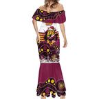 Custom Broncos Rugby Christmas Mermaid Dress Brisbane Giddy Up Aboriginal Art - Aussie Hoodie