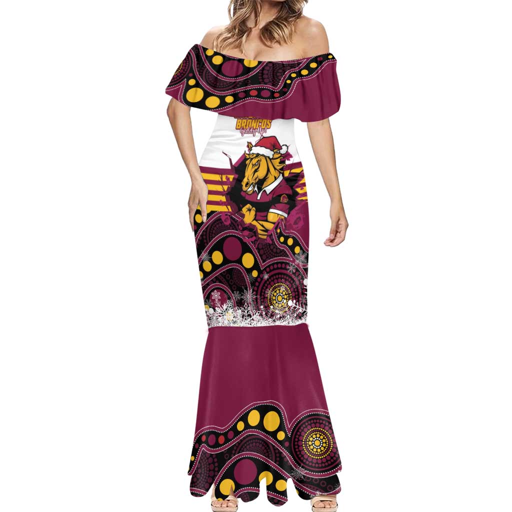 Custom Broncos Rugby Christmas Mermaid Dress Brisbane Giddy Up Aboriginal Art - Aussie Hoodie
