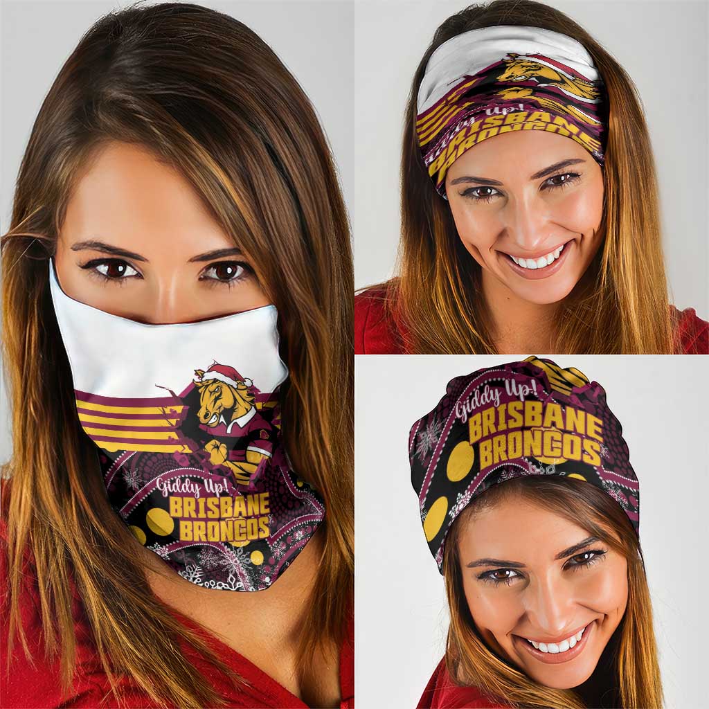 Broncos Rugby Christmas Neck Gaiter Brisbane Giddy Up Aboriginal Art - Aussie Hoodie