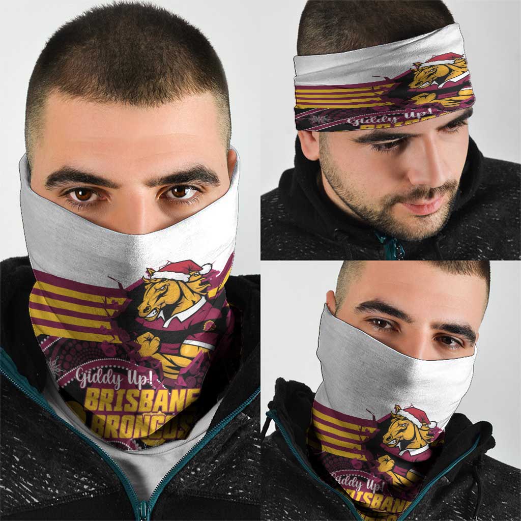 Broncos Rugby Christmas Neck Gaiter Brisbane Giddy Up Aboriginal Art - Aussie Hoodie
