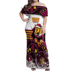 Custom Broncos Rugby Christmas Off Shoulder Maxi Dress Brisbane Giddy Up Aboriginal Art - Aussie Hoodie