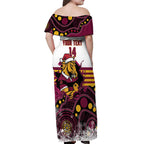 Custom Broncos Rugby Christmas Off Shoulder Maxi Dress Brisbane Giddy Up Aboriginal Art - Aussie Hoodie