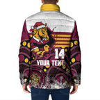 Custom Broncos Rugby Christmas Padded Jacket Brisbane Giddy Up Aboriginal Art - Aussie Hoodie