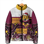Custom Broncos Rugby Christmas Padded Jacket Brisbane Giddy Up Aboriginal Art - Aussie Hoodie