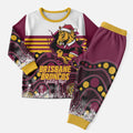 Custom Broncos Rugby Christmas Pajama Set Brisbane Giddy Up Aboriginal Art - Aussie Hoodie