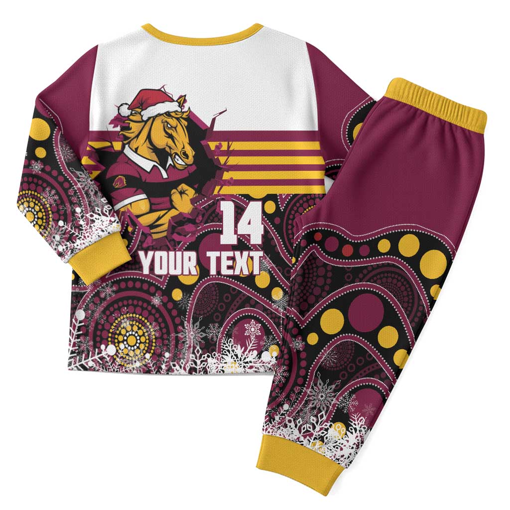 Custom Broncos Rugby Christmas Pajama Set Brisbane Giddy Up Aboriginal Art - Aussie Hoodie