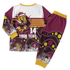 Custom Broncos Rugby Christmas Pajama Set Brisbane Giddy Up Aboriginal Art - Aussie Hoodie
