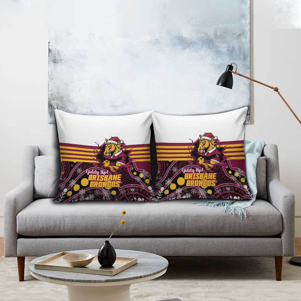 Broncos Rugby Christmas Pillow Cover Brisbane Giddy Up Aboriginal Art - Aussie Hoodie