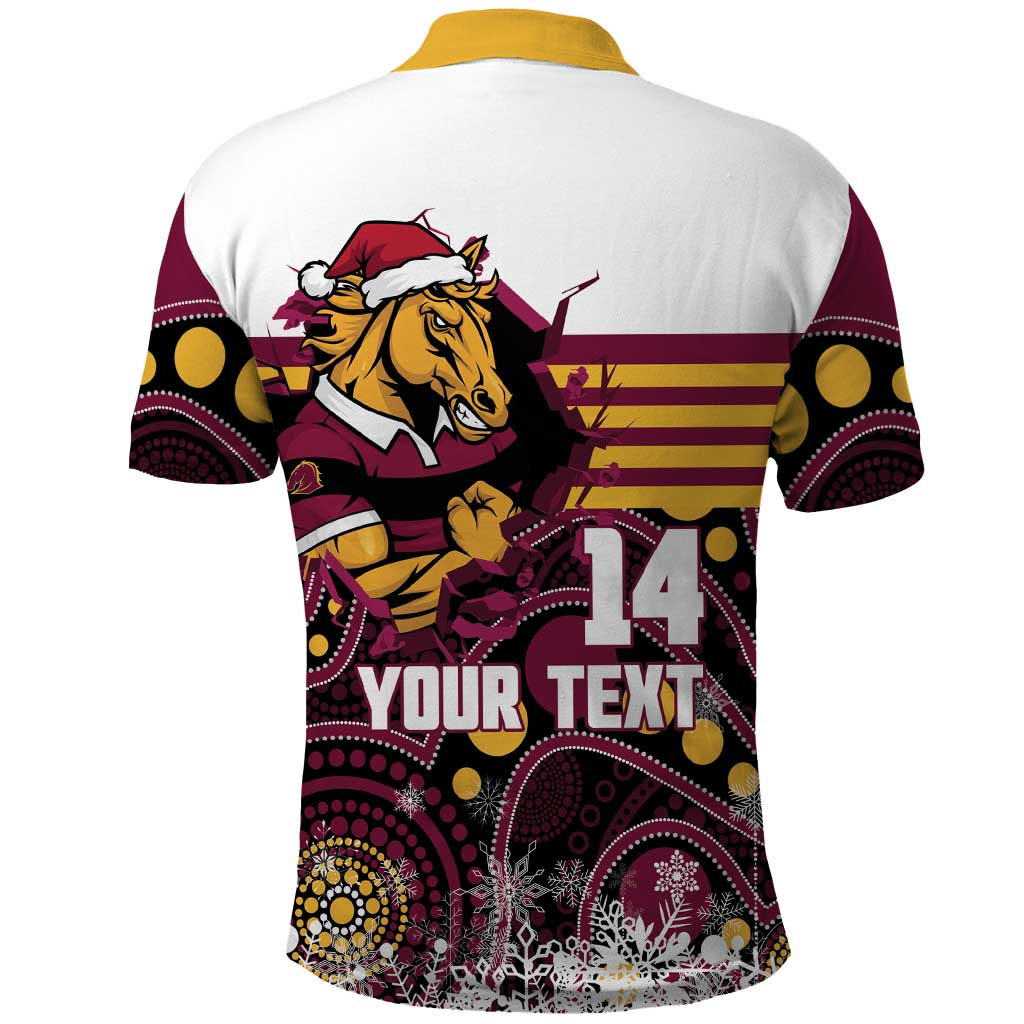 Custom Broncos Rugby Christmas Polo Shirt Brisbane Giddy Up Aboriginal Art - Aussie Hoodie
