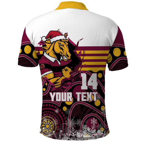 Custom Broncos Rugby Christmas Polo Shirt Brisbane Giddy Up Aboriginal Art - Aussie Hoodie