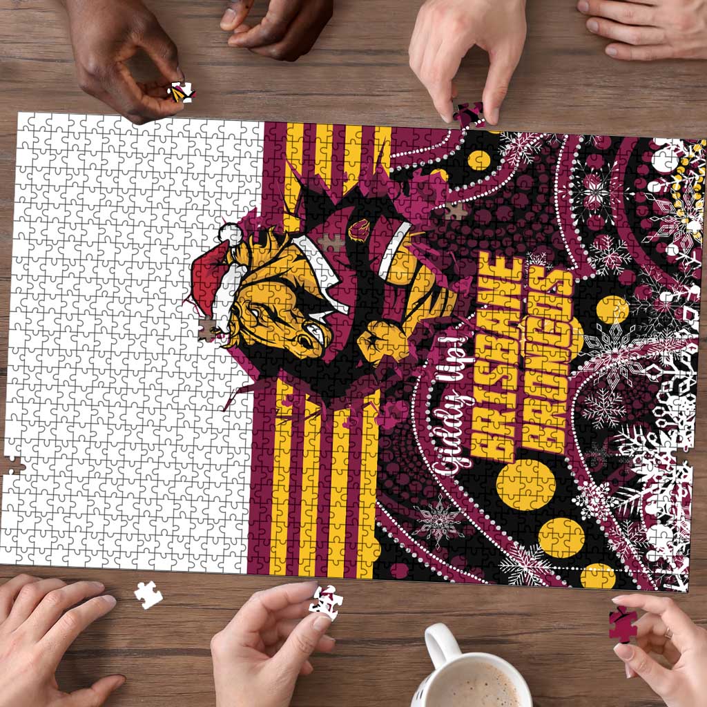 Broncos Rugby Christmas Puzzle Brisbane Giddy Up Aboriginal Art - Aussie Hoodie