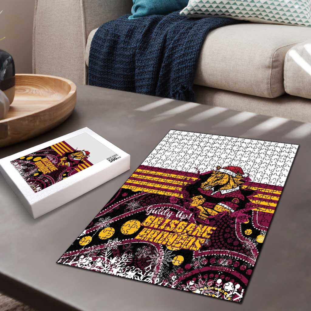 Broncos Rugby Christmas Puzzle Brisbane Giddy Up Aboriginal Art - Aussie Hoodie