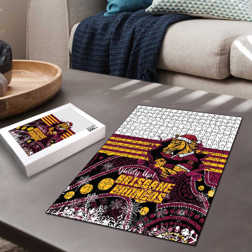 Broncos Rugby Christmas Puzzle Brisbane Giddy Up Aboriginal Art - Aussie Hoodie