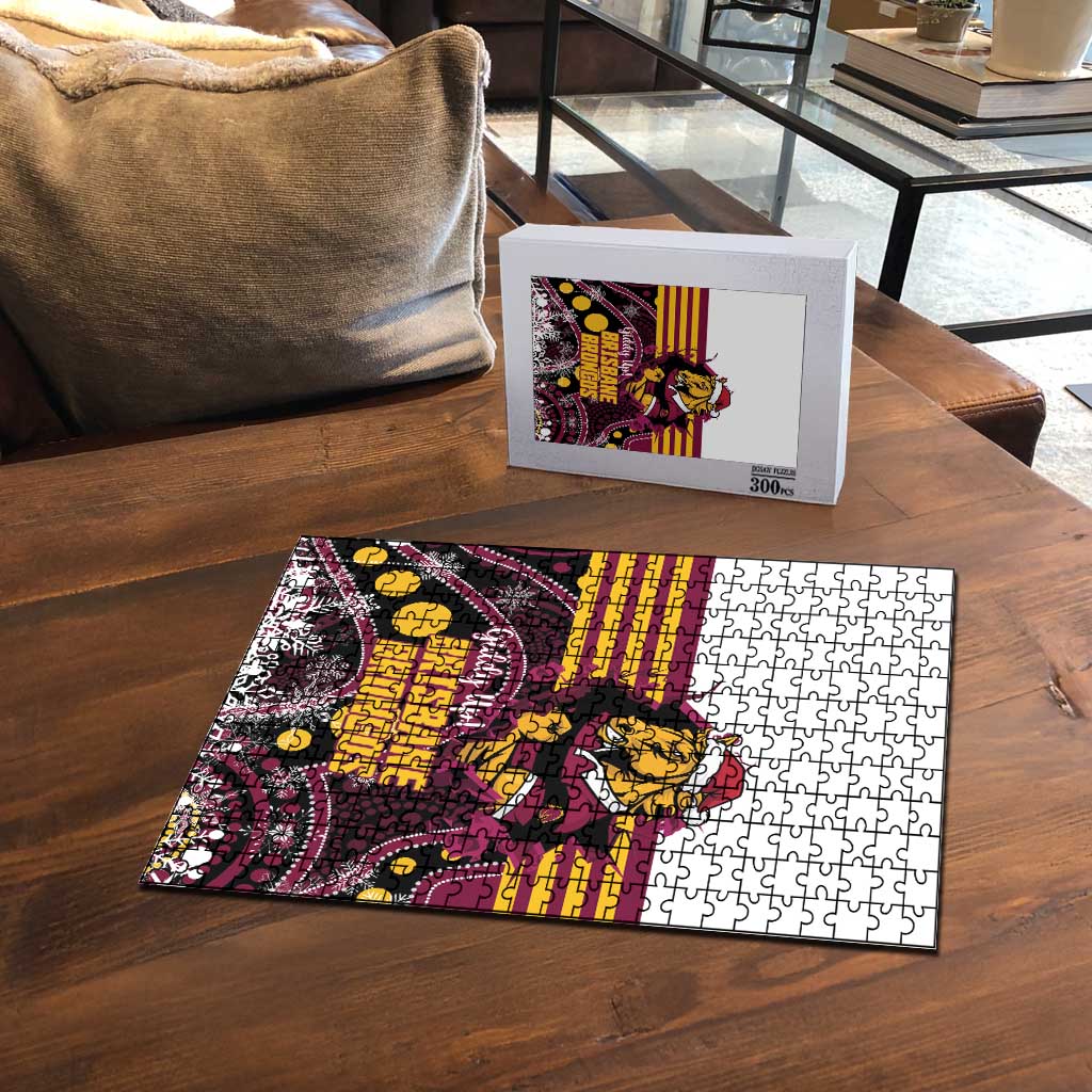 Broncos Rugby Christmas Puzzle Brisbane Giddy Up Aboriginal Art - Aussie Hoodie