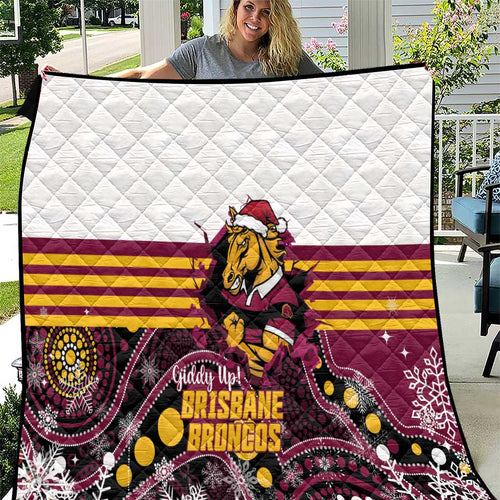 Broncos Rugby Christmas Quilt Brisbane Giddy Up Aboriginal Art - Aussie Hoodie