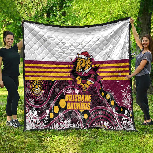 Broncos Rugby Christmas Quilt Brisbane Giddy Up Aboriginal Art - Aussie Hoodie