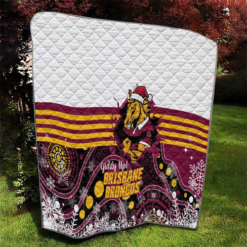 Broncos Rugby Christmas Quilt Brisbane Giddy Up Aboriginal Art - Aussie Hoodie