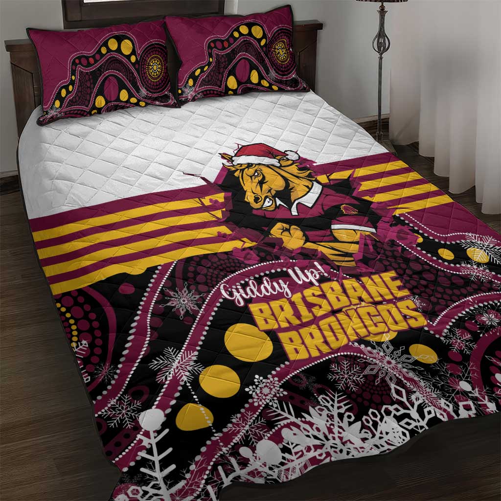 Broncos Rugby Christmas Quilt Bed Set Brisbane Giddy Up Aboriginal Art - Aussie Hoodie