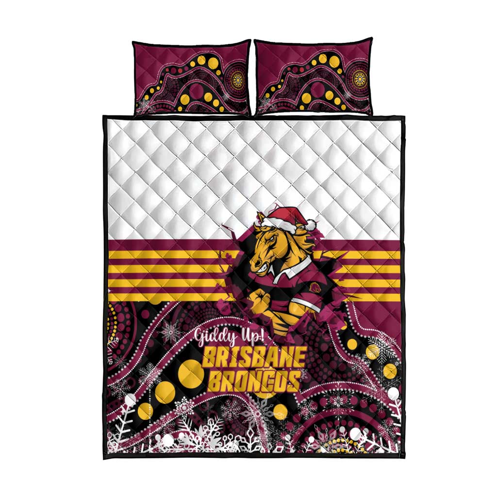 Broncos Rugby Christmas Quilt Bed Set Brisbane Giddy Up Aboriginal Art - Aussie Hoodie