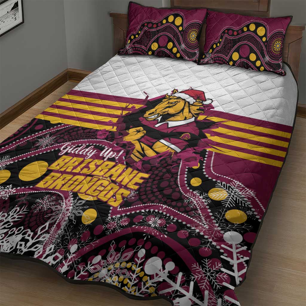Broncos Rugby Christmas Quilt Bed Set Brisbane Giddy Up Aboriginal Art - Aussie Hoodie