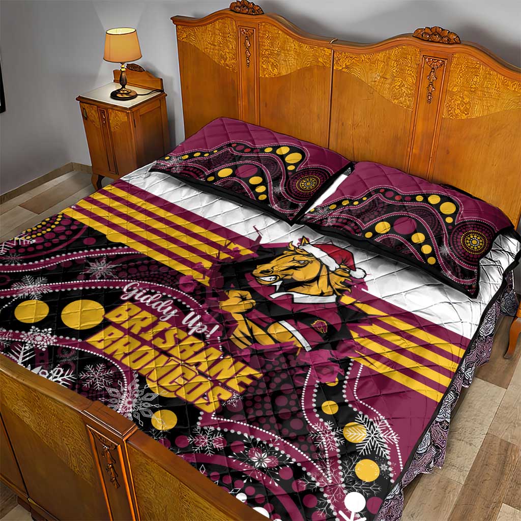 Broncos Rugby Christmas Quilt Bed Set Brisbane Giddy Up Aboriginal Art - Aussie Hoodie