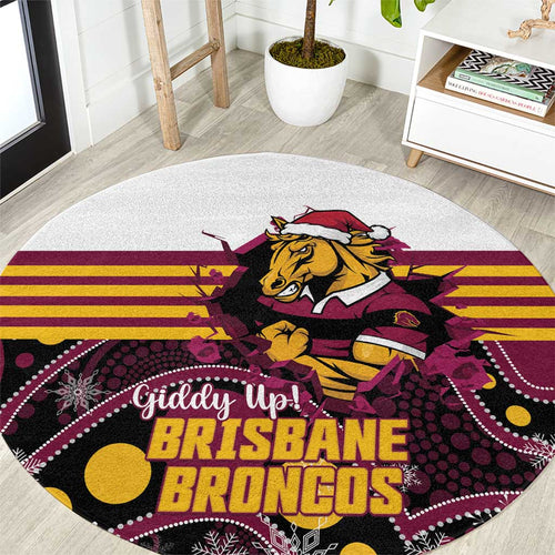 Broncos Rugby Christmas Round Carpet Brisbane Giddy Up Aboriginal Art - Aussie Hoodie