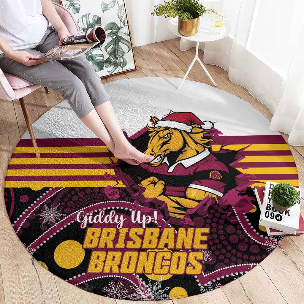 Broncos Rugby Christmas Round Carpet Brisbane Giddy Up Aboriginal Art - Aussie Hoodie