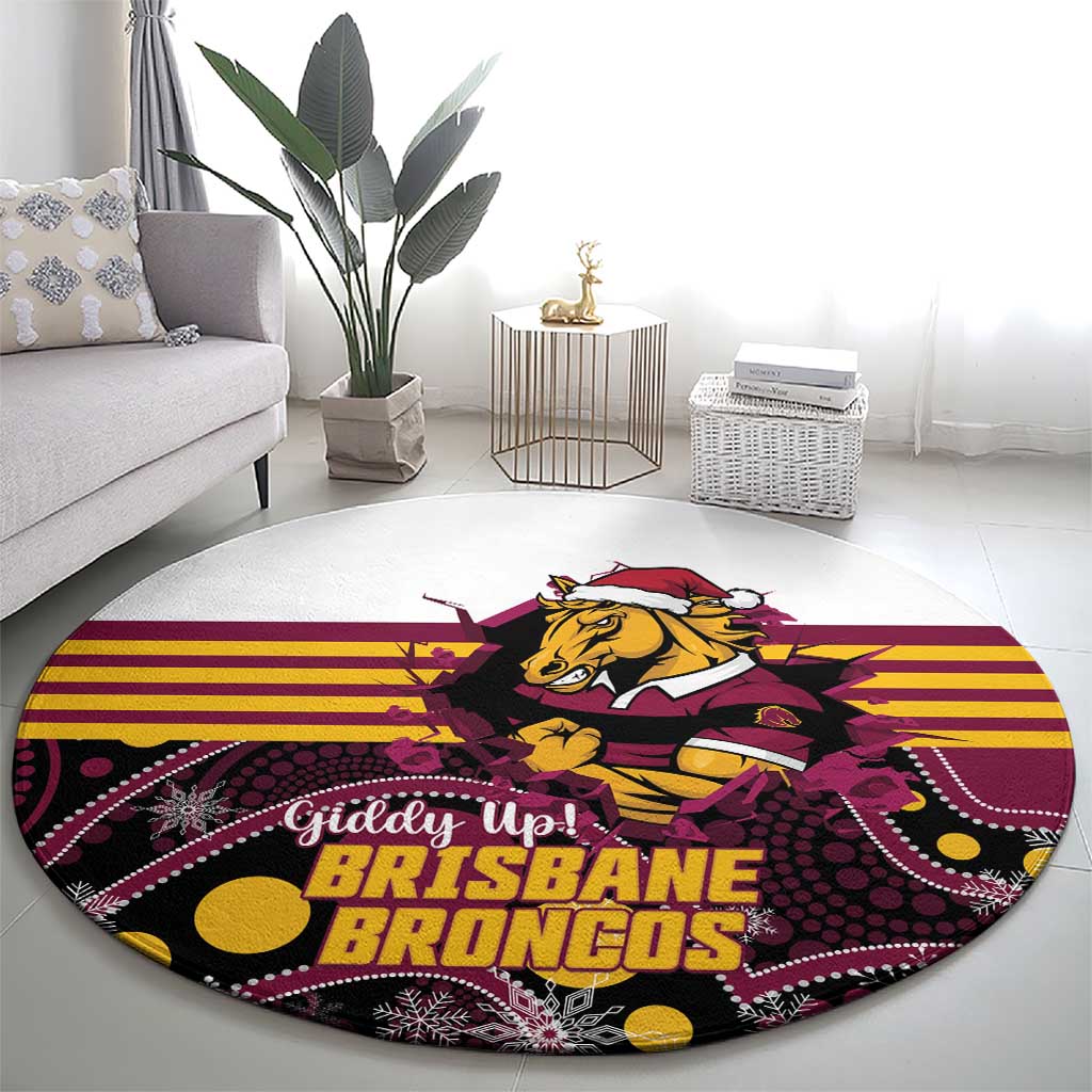 Broncos Rugby Christmas Round Carpet Brisbane Giddy Up Aboriginal Art - Aussie Hoodie