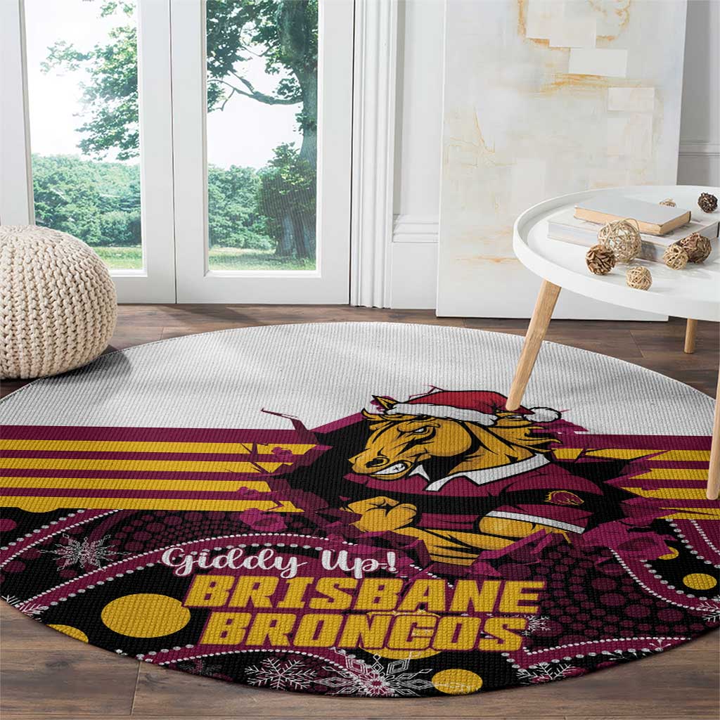 Broncos Rugby Christmas Round Carpet Brisbane Giddy Up Aboriginal Art - Aussie Hoodie