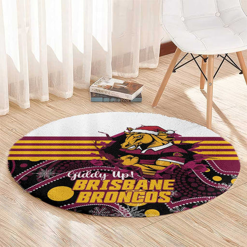 Broncos Rugby Christmas Round Carpet Brisbane Giddy Up Aboriginal Art - Aussie Hoodie