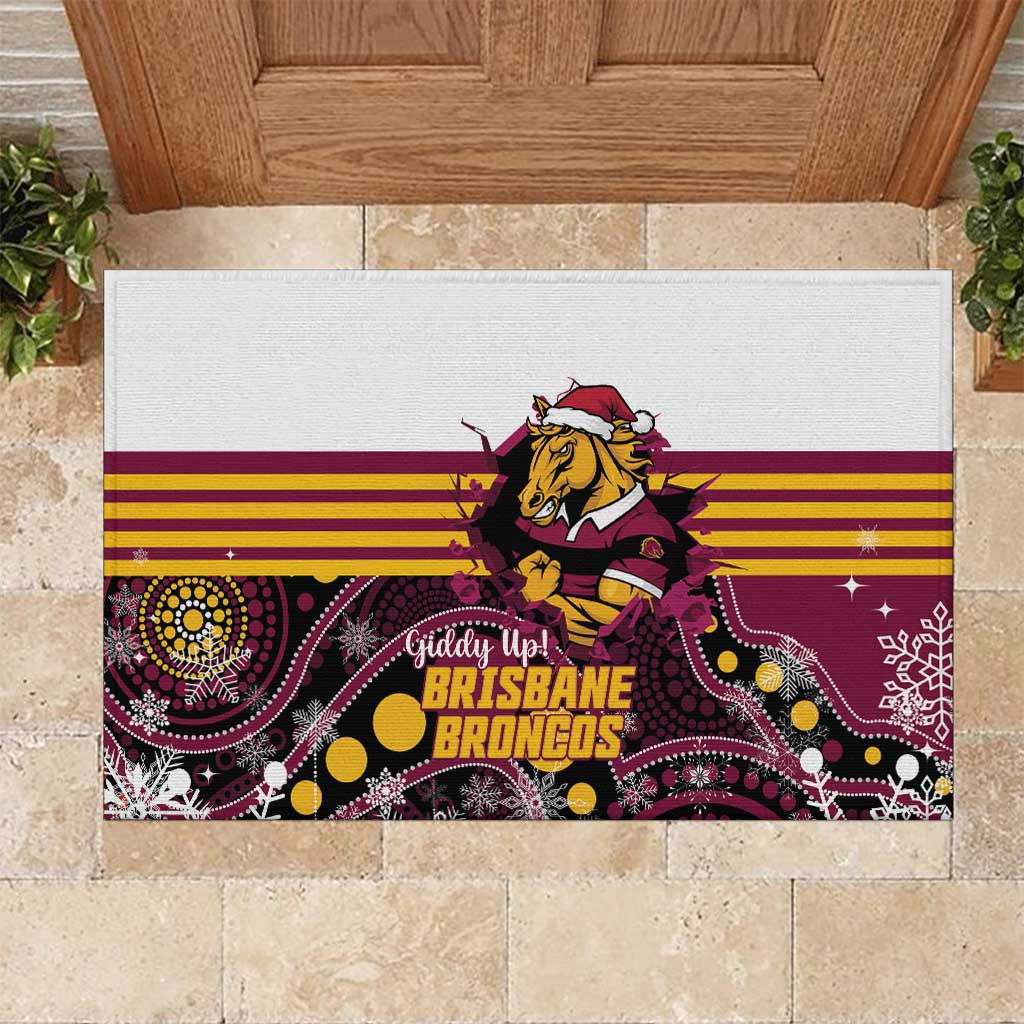 Broncos Rugby Christmas Rubber Doormat Brisbane Giddy Up Aboriginal Art - Aussie Hoodie