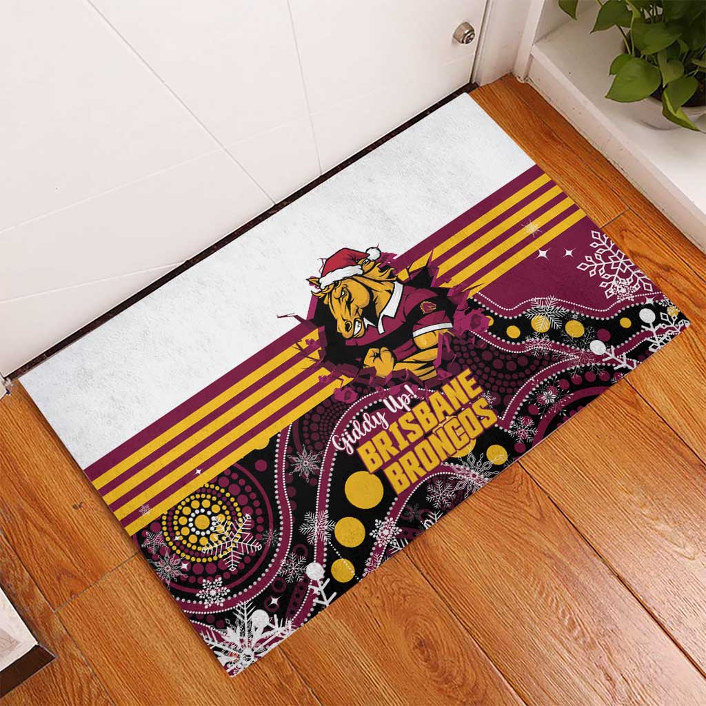 Broncos Rugby Christmas Rubber Doormat Brisbane Giddy Up Aboriginal Art - Aussie Hoodie