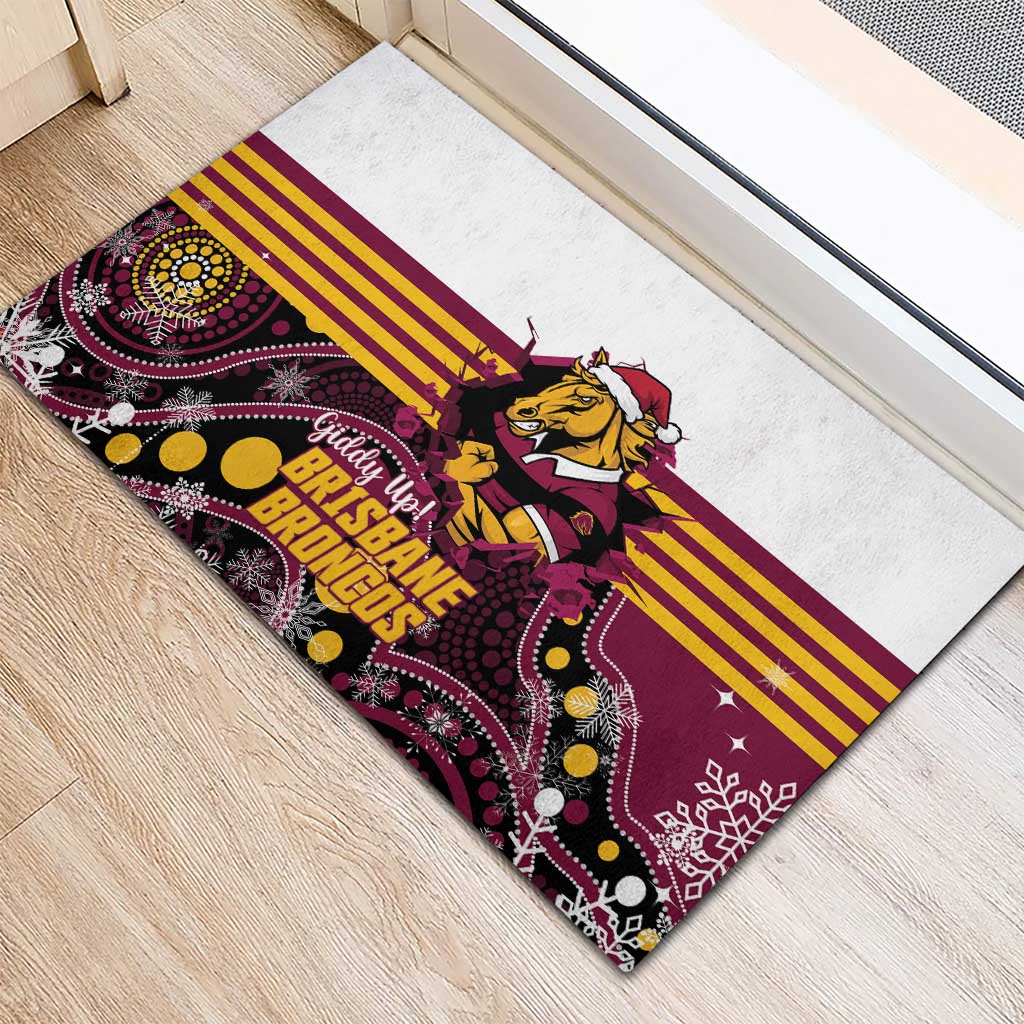Broncos Rugby Christmas Rubber Doormat Brisbane Giddy Up Aboriginal Art - Aussie Hoodie