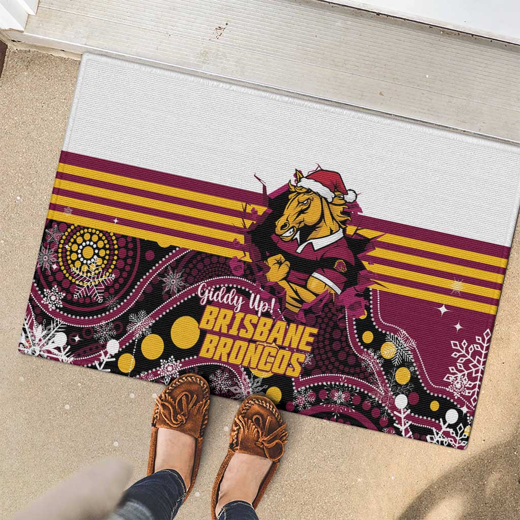 Broncos Rugby Christmas Rubber Doormat Brisbane Giddy Up Aboriginal Art - Aussie Hoodie
