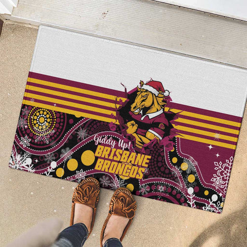 Broncos Rugby Christmas Rubber Doormat Brisbane Giddy Up Aboriginal Art - Aussie Hoodie