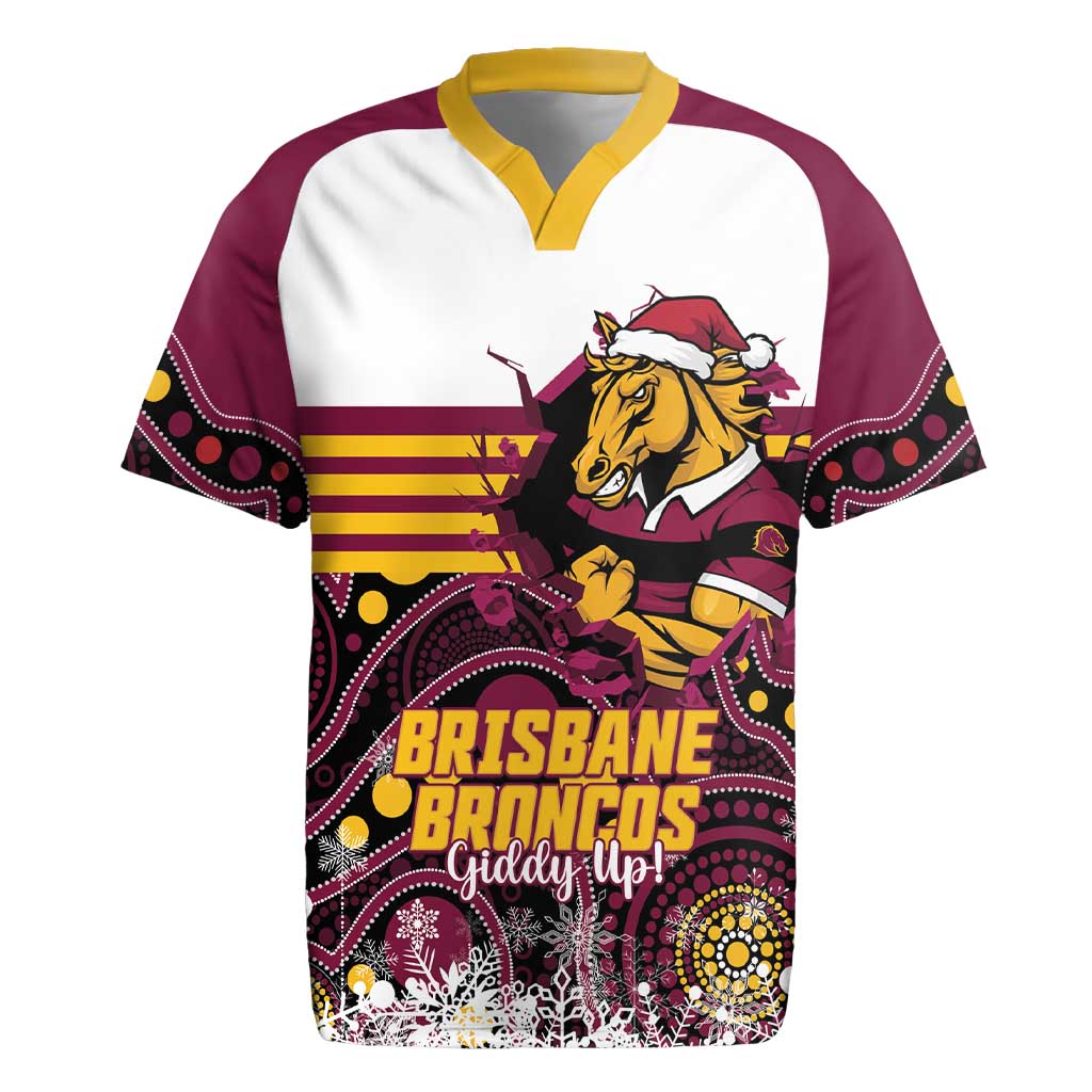Custom Broncos Rugby Christmas Rugby Jersey Brisbane Giddy Up Aboriginal Art - Aussie Hoodie