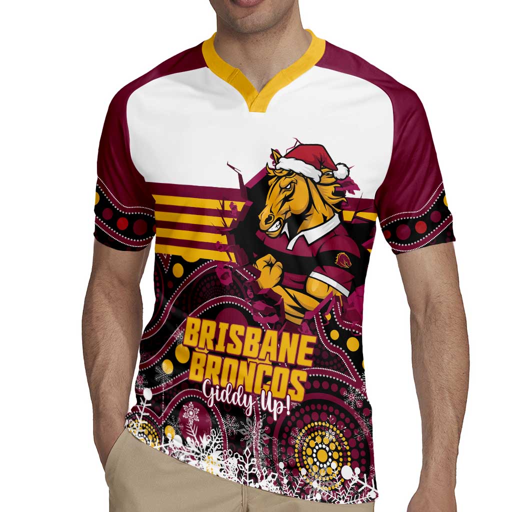Custom Broncos Rugby Christmas Rugby Jersey Brisbane Giddy Up Aboriginal Art - Aussie Hoodie