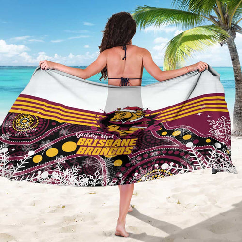 Broncos Rugby Christmas Sarong Brisbane Giddy Up Aboriginal Art - Aussie Hoodie