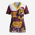 Custom Broncos Rugby Christmas Scrub Top Brisbane Giddy Up Aboriginal Art - Aussie Hoodie