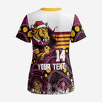 Custom Broncos Rugby Christmas Scrub Top Brisbane Giddy Up Aboriginal Art - Aussie Hoodie