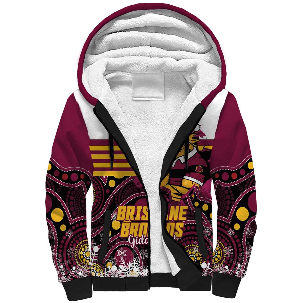 Custom Broncos Rugby Christmas Sherpa Hoodie Brisbane Giddy Up Aboriginal Art - Aussie Hoodie