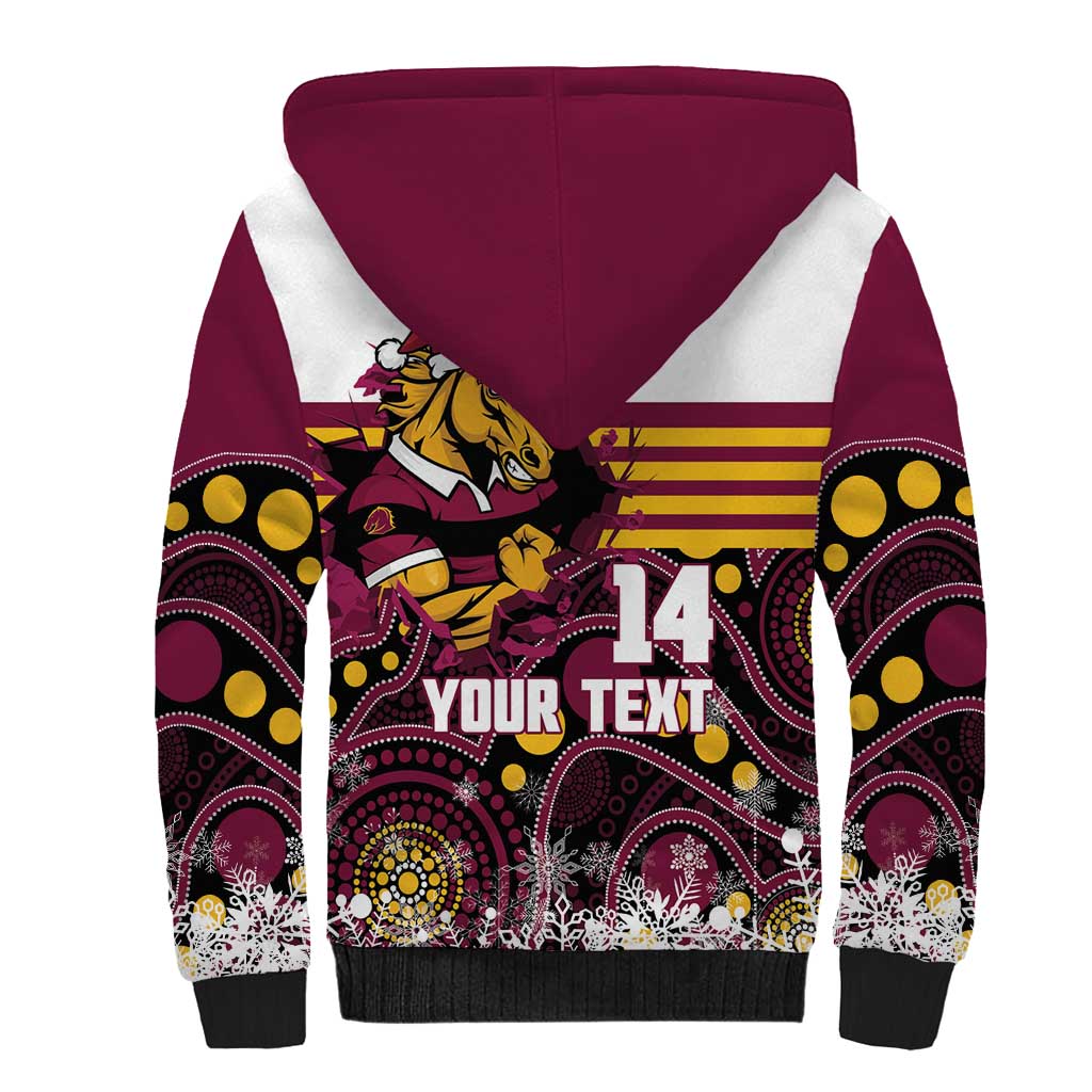 Custom Broncos Rugby Christmas Sherpa Hoodie Brisbane Giddy Up Aboriginal Art - Aussie Hoodie