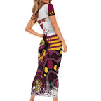 Custom Broncos Rugby Christmas Short Sleeve Bodycon Dress Brisbane Giddy Up Aboriginal Art - Aussie Hoodie