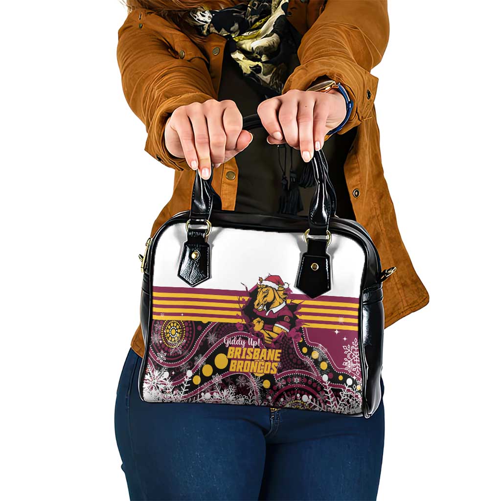 Broncos Rugby Christmas Shoulder Handbag Brisbane Giddy Up Aboriginal Art - Aussie Hoodie