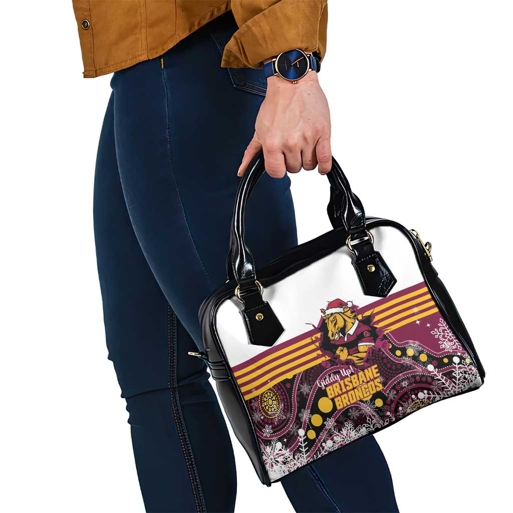 Broncos Rugby Christmas Shoulder Handbag Brisbane Giddy Up Aboriginal Art - Aussie Hoodie