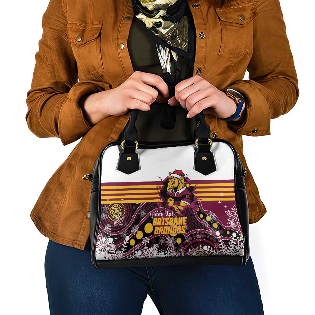 Broncos Rugby Christmas Shoulder Handbag Brisbane Giddy Up Aboriginal Art - Aussie Hoodie